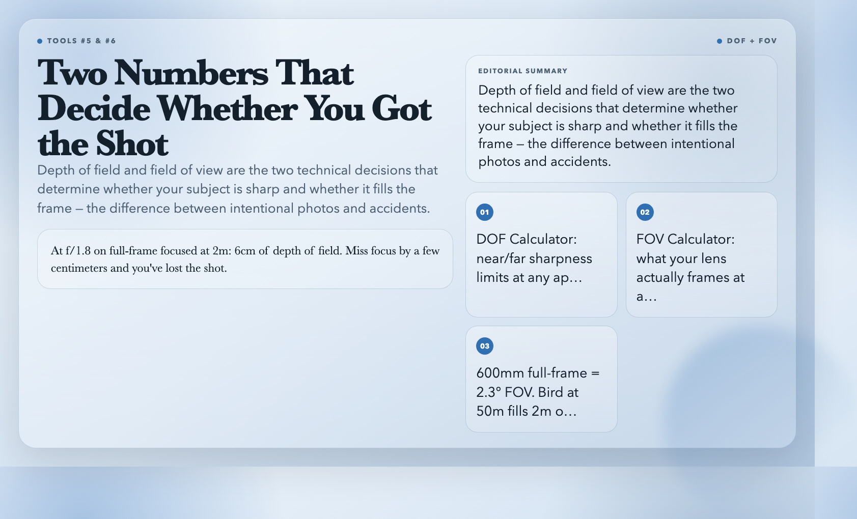 DOF + FOV: Two numbers that decide whether you got the shot