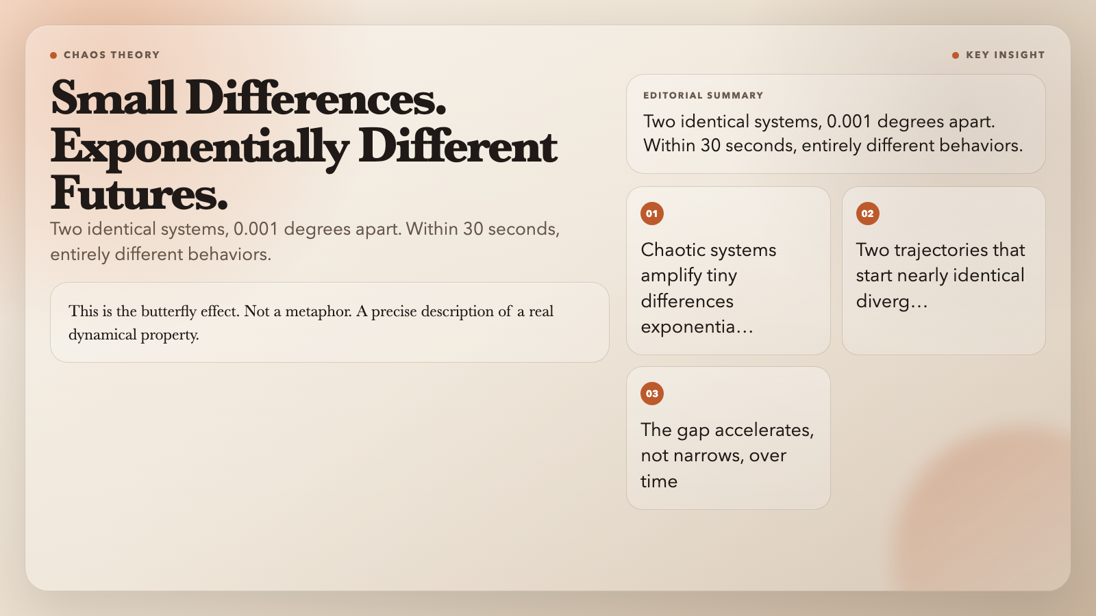 Chaos Theory: Small Differences Produce Exponentially Different Futures