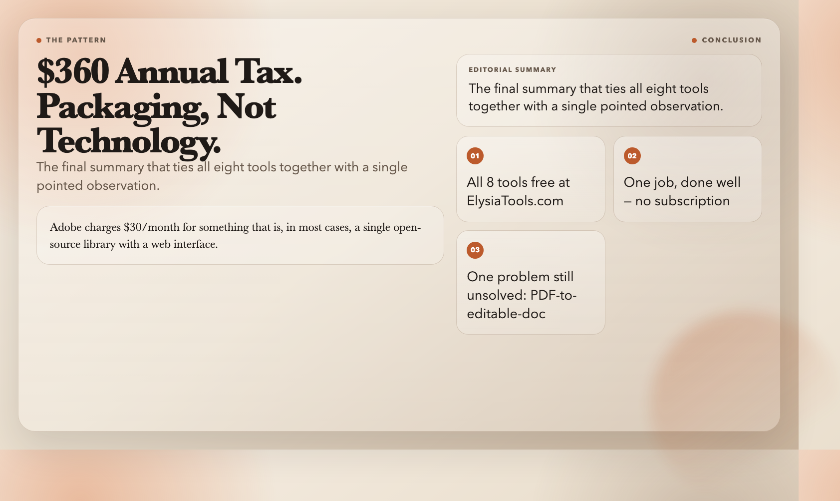Closing: $360 annual tax buys packaging, not technology