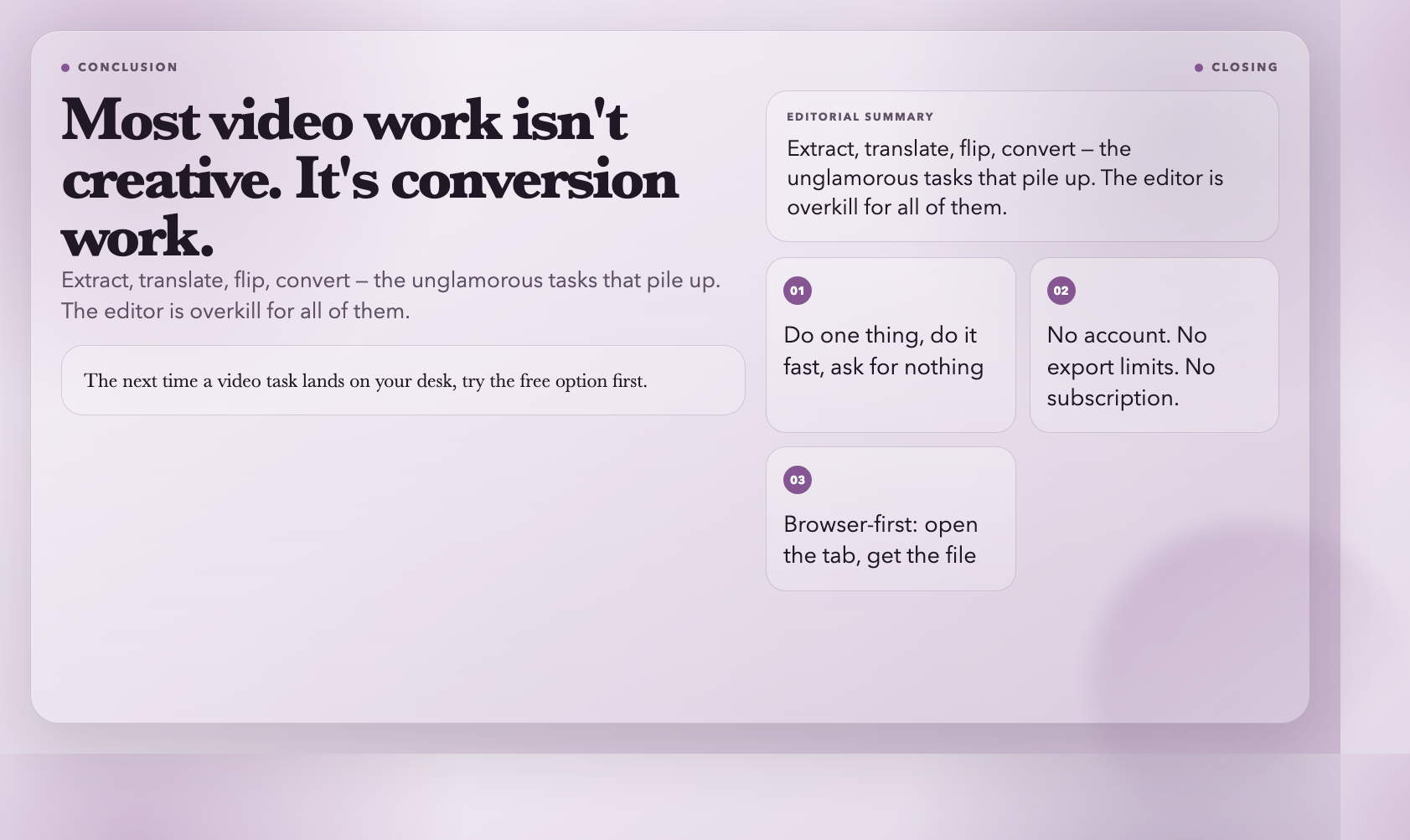 Most video work isn't creative. It's conversion work.