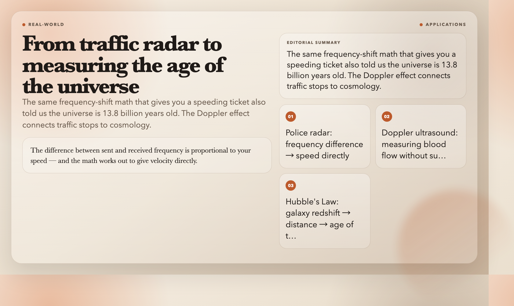 From traffic radar to measuring the age of the universe