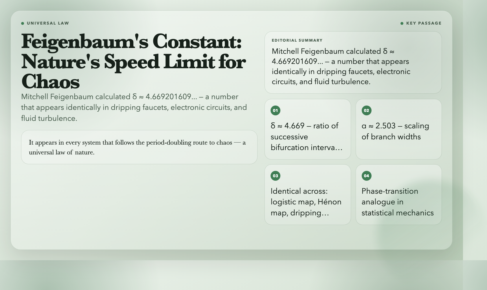 Feigenbaum's Constant: Nature's Speed Limit for Chaos
