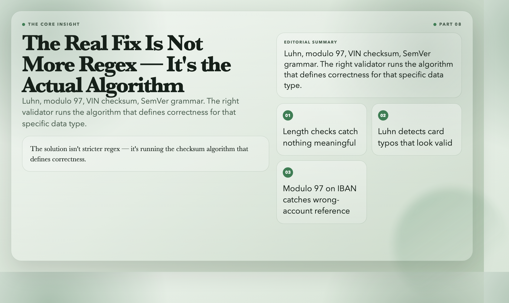 The Real Fix Is Not More Regex — it's running the actual algorithm