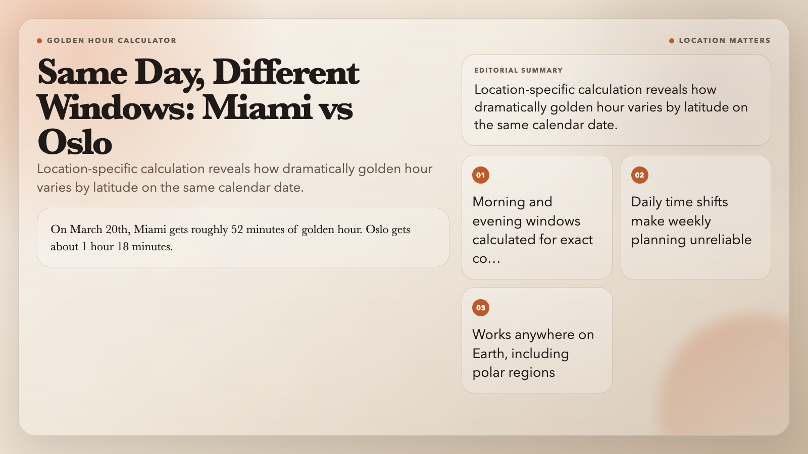 Golden Hour Miami vs Oslo