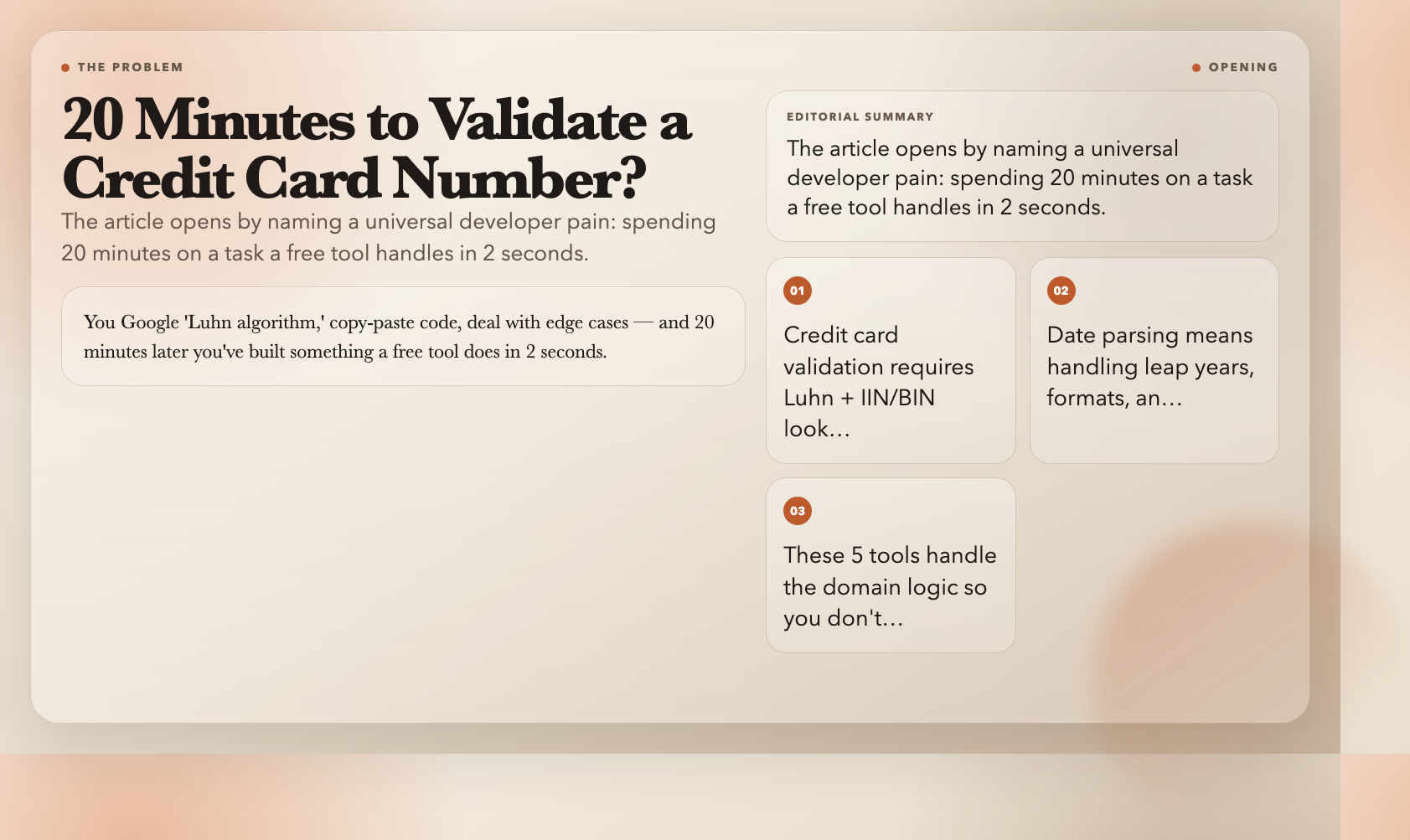 Hook: 20 Minutes to Validate a Credit Card Number?