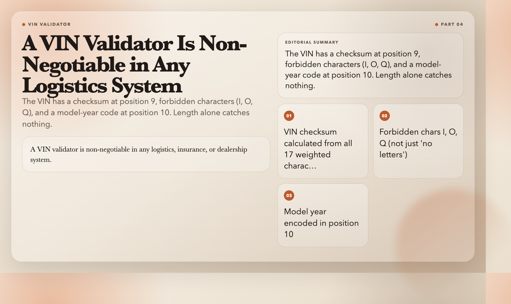 VIN Validator — non-negotiable in logistics systems