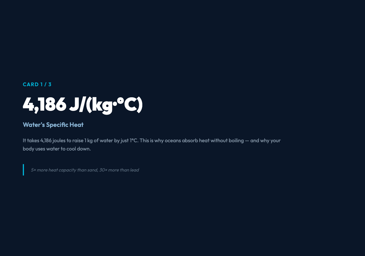 Specific heat of water: 4,186 J/(kg·°C)