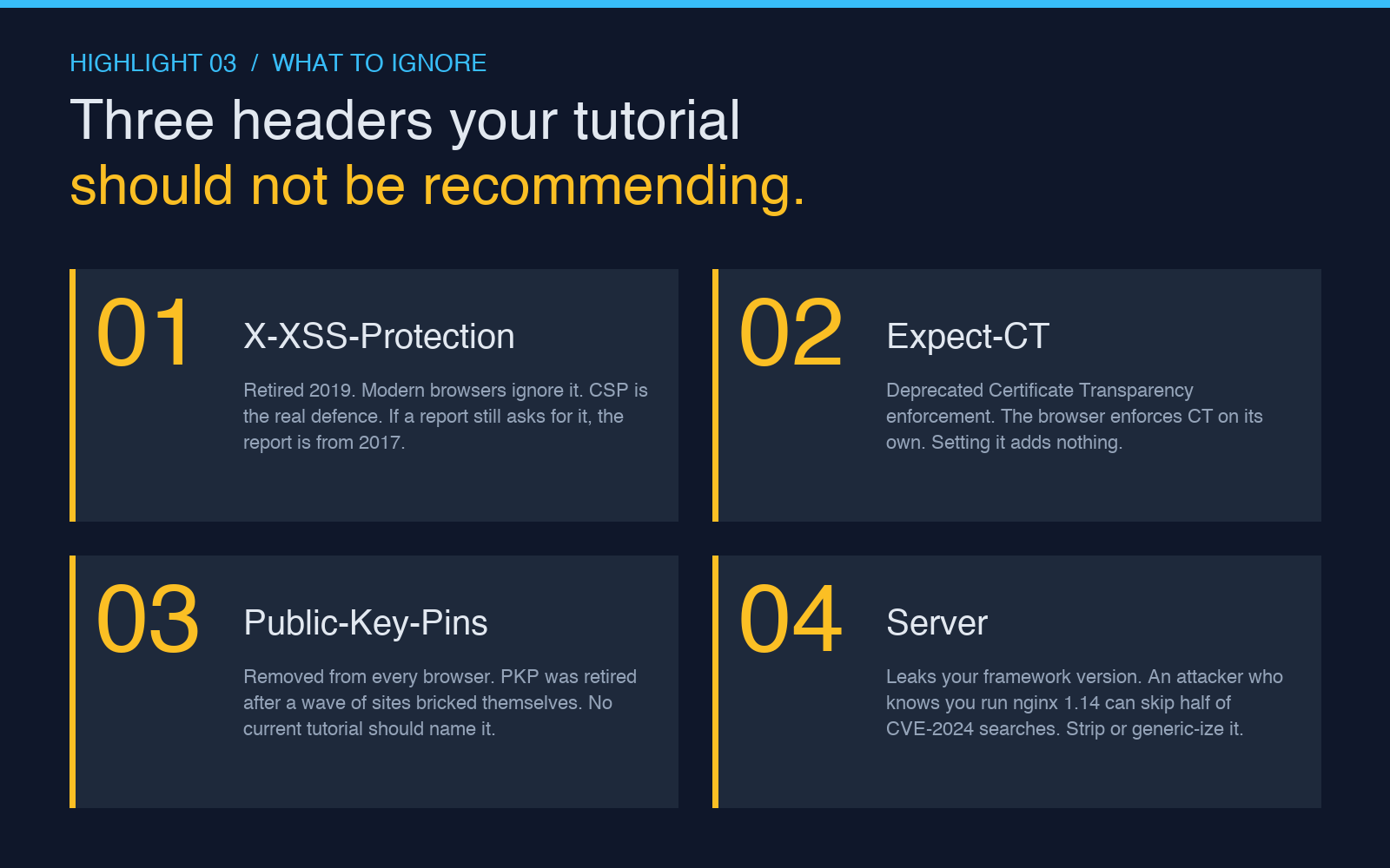 Four deprecated HTTP headers to remove from your tutorial