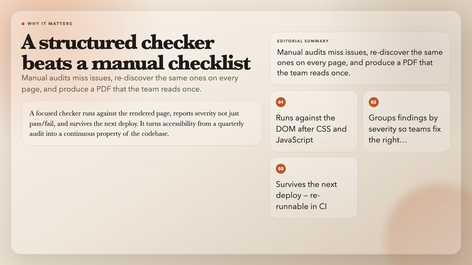 A structured checker beats a manual checklist