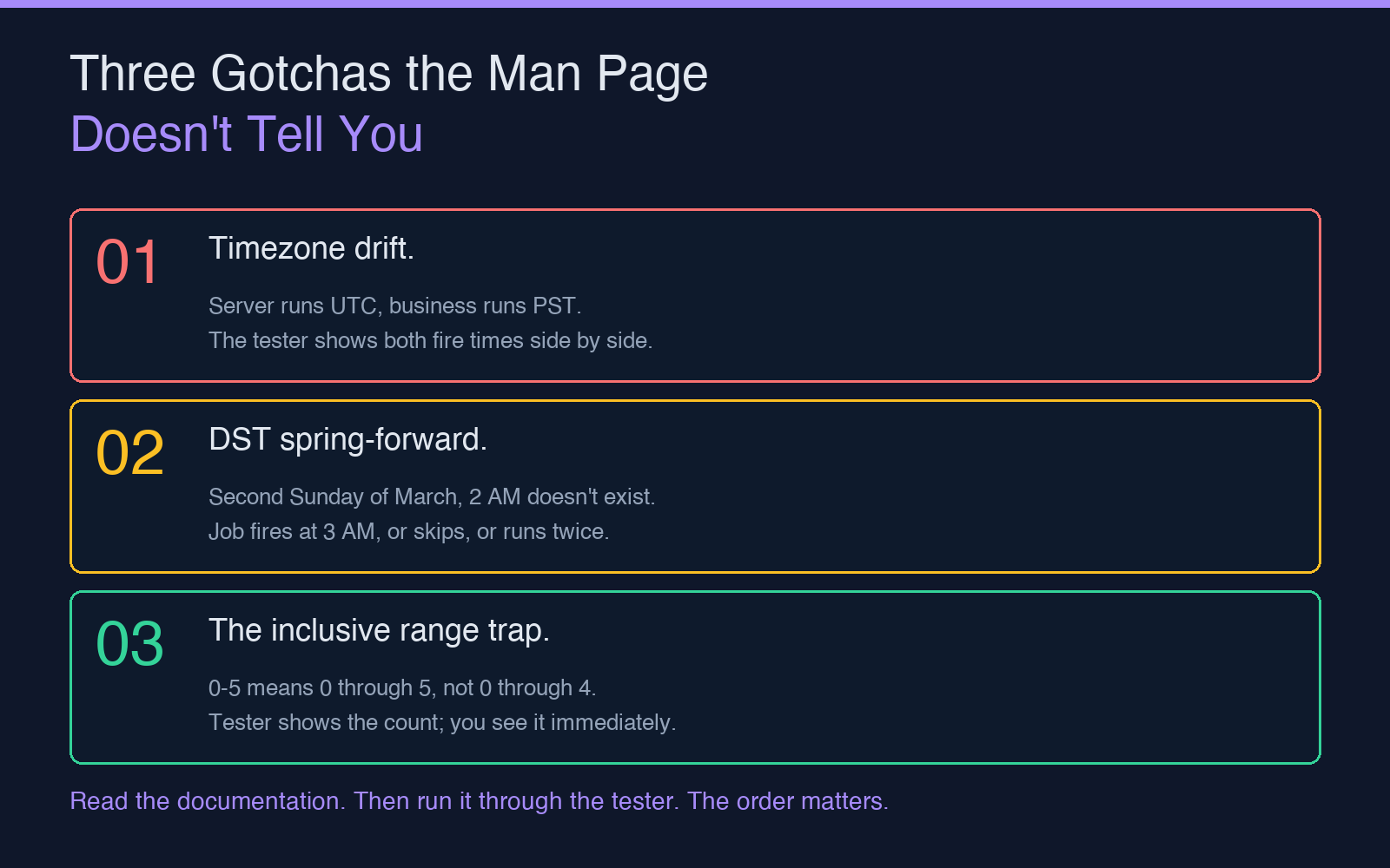 Three gotchas the man page does not tell you