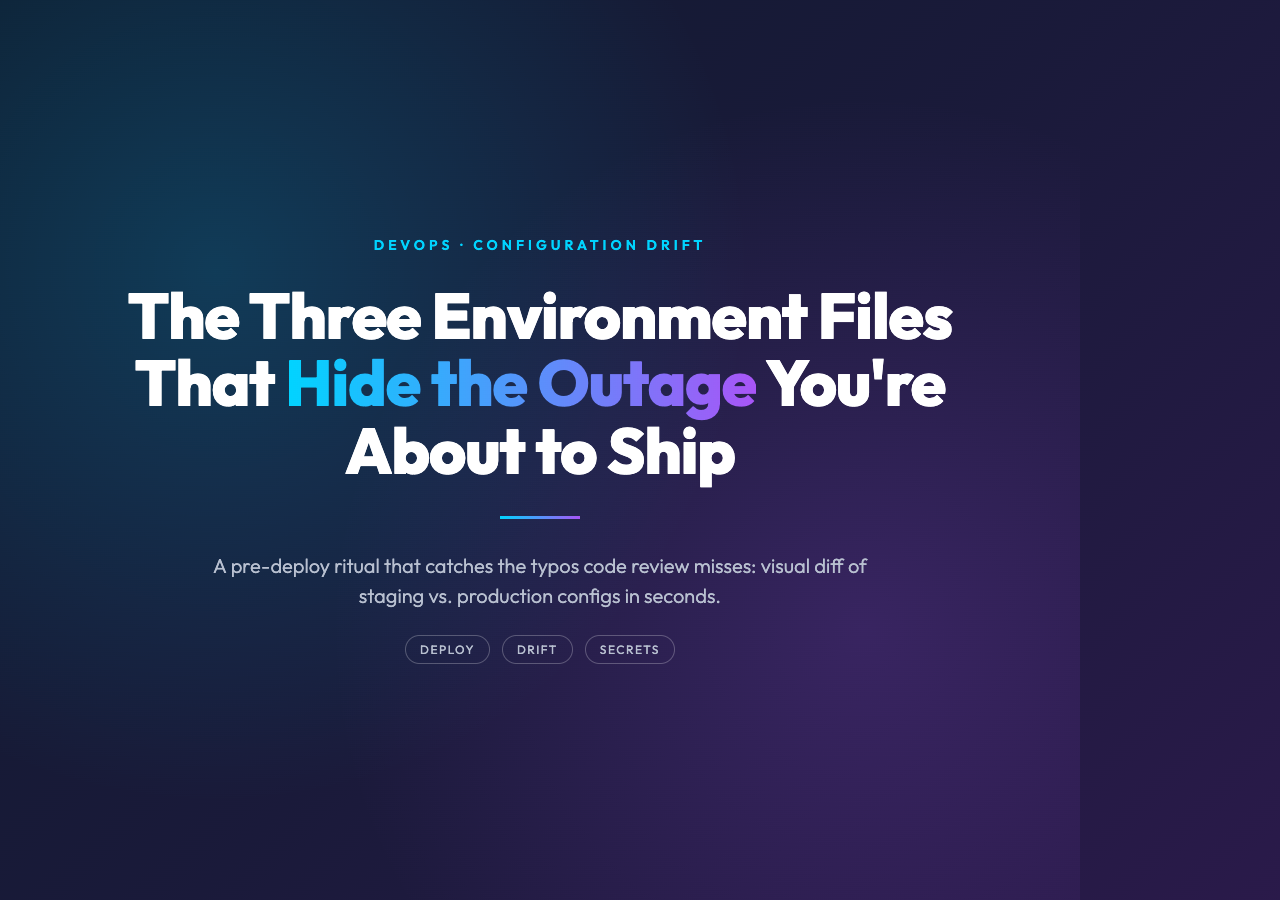 The Three Environment Files That Hide the Outage You’re About to Ship
