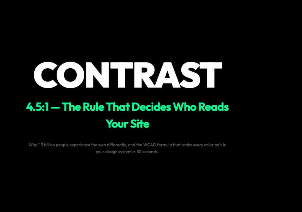 Why WCAG color contrast matters: 1.3 billion people live with visual impairment; the 4.5:1 ratio formula decides who can read your site