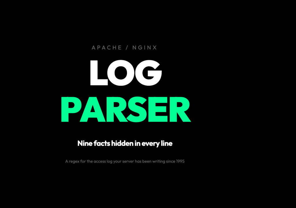 Log Parser cover: nine facts hidden in every web server log line, extracted by a single regex