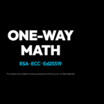 One-Way Math: the asymmetric cryptographic operation behind every RSA, ECC, and Ed25519 key pair — multiplying is easy, factoring is brutal.