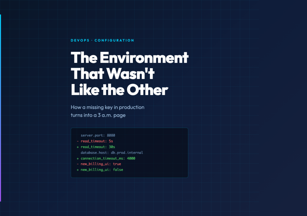 Cover image showing a YAML config diff between staging and production environments