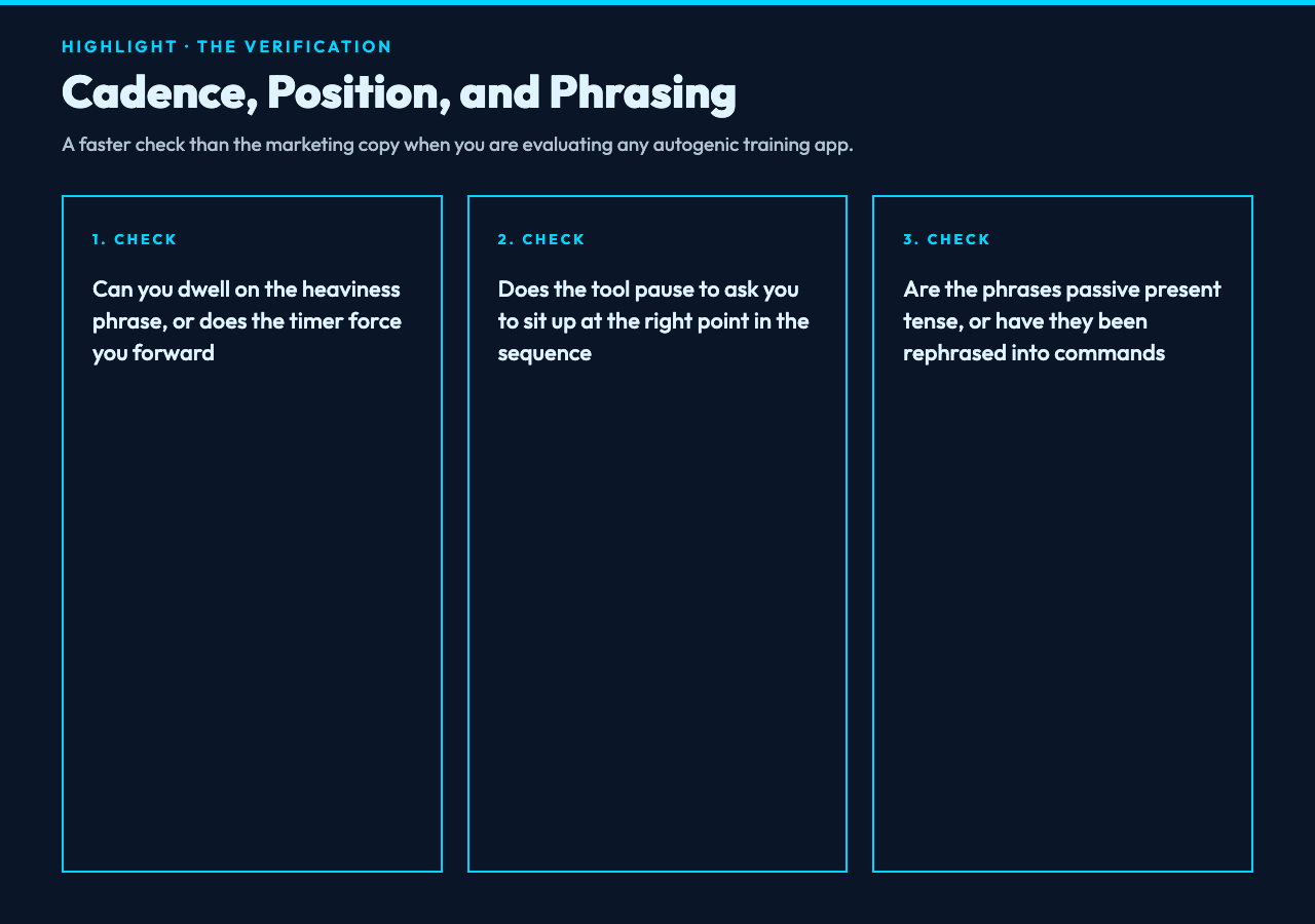 Autogenic Training Verification: Cadence, Position, Phrasing
