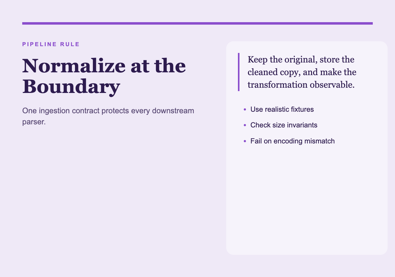 Normalize encoding at the ingestion boundary
