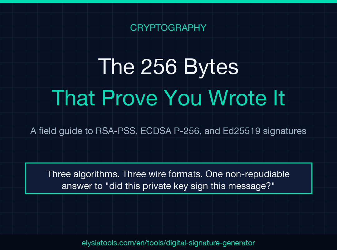 Digital Signature Generator poster: The 256 Bytes That Prove You Wrote It