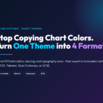 ECharts theme token extractor cover showing one chart theme exported to CSS, Tailwind, Style Dictionary, and SCSS