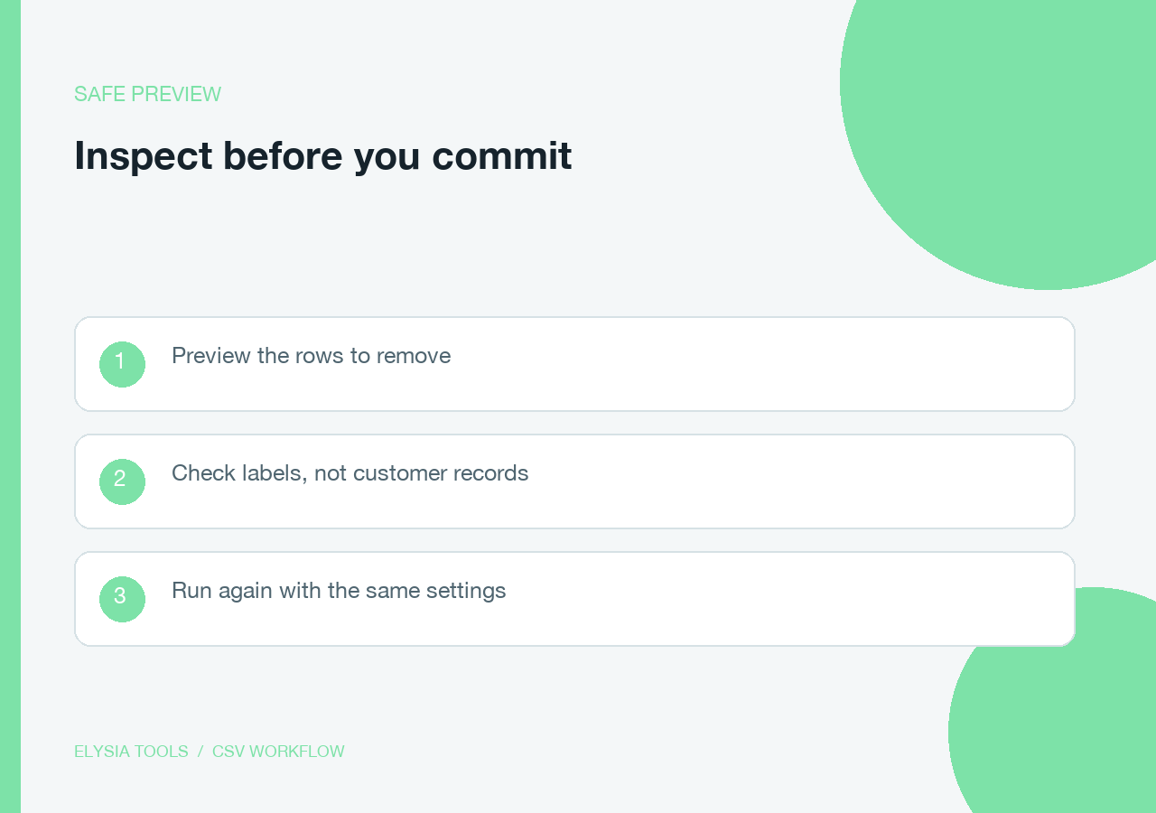 Preview workflow: inspect removed rows before producing clean CSV