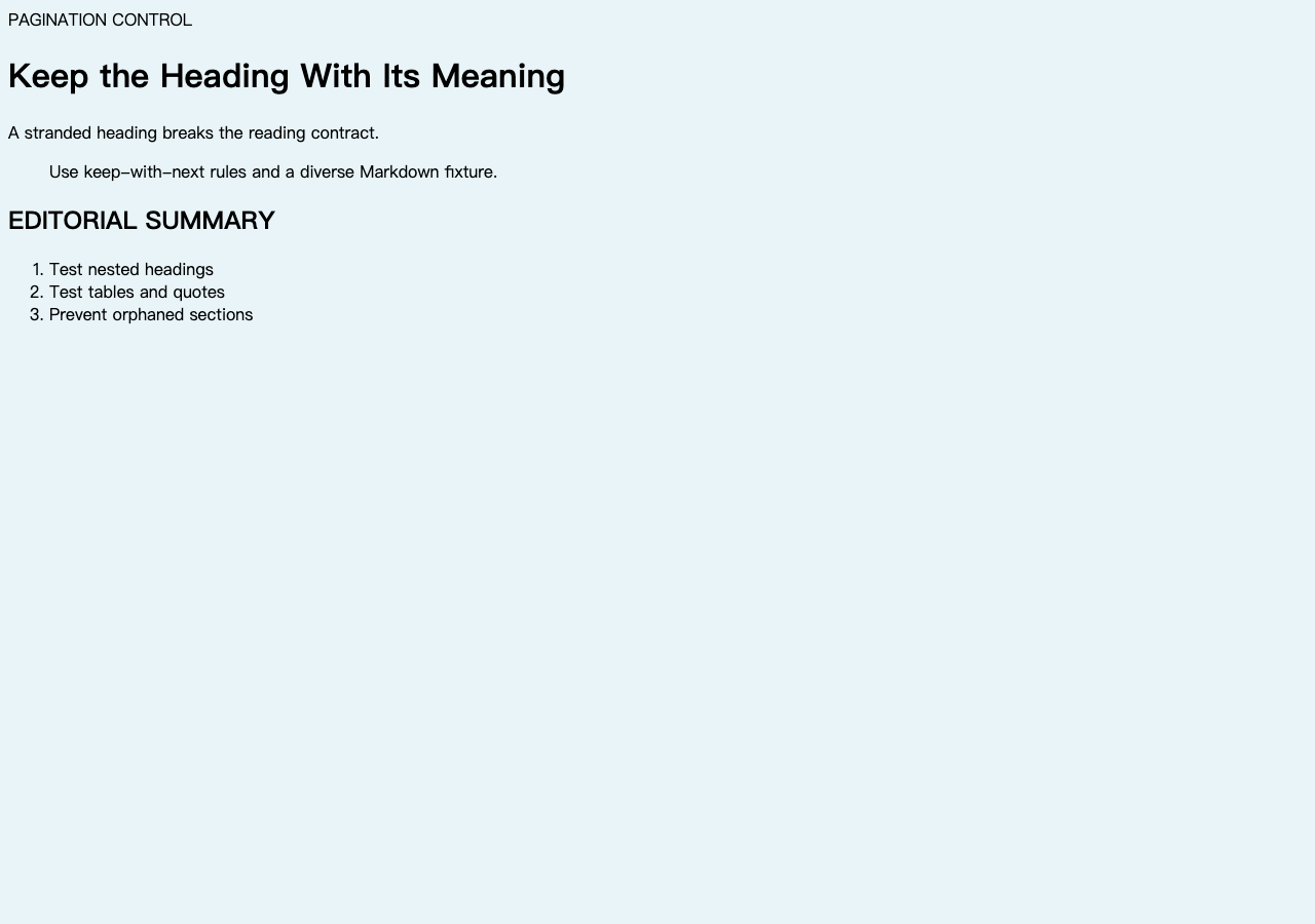 PDF pagination and heading control