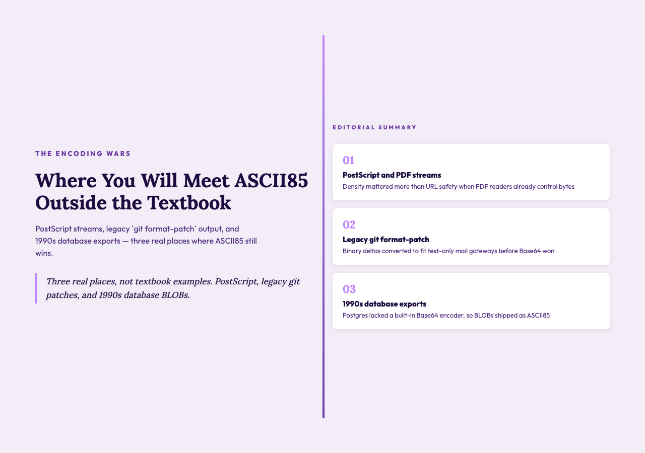 Highlight card 3 - Where you will meet ASCII85 outside the textbook