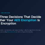 AES Encryption Tool cover poster showing three decisions that decide whether your AES encryption is real encryption