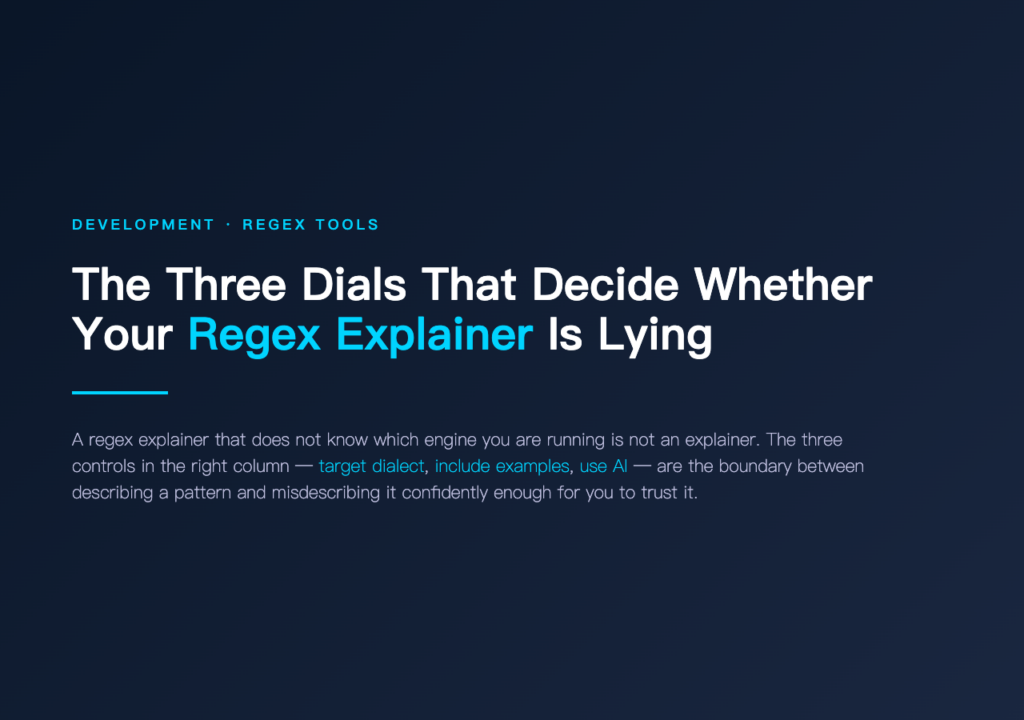 AI Regex Explainer three-dial workflow poster