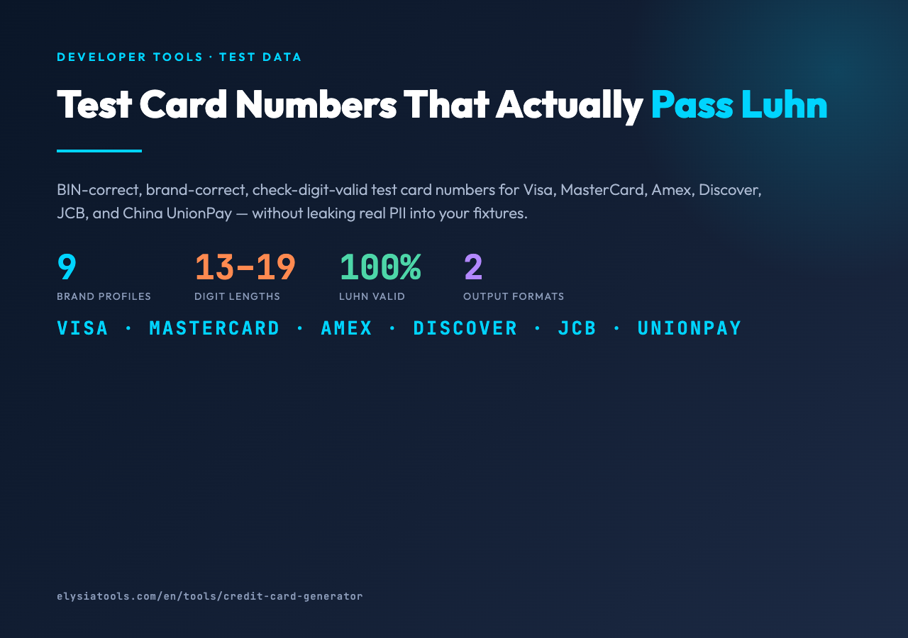 Credit Card Generator - Luhn-valid test card numbers for development