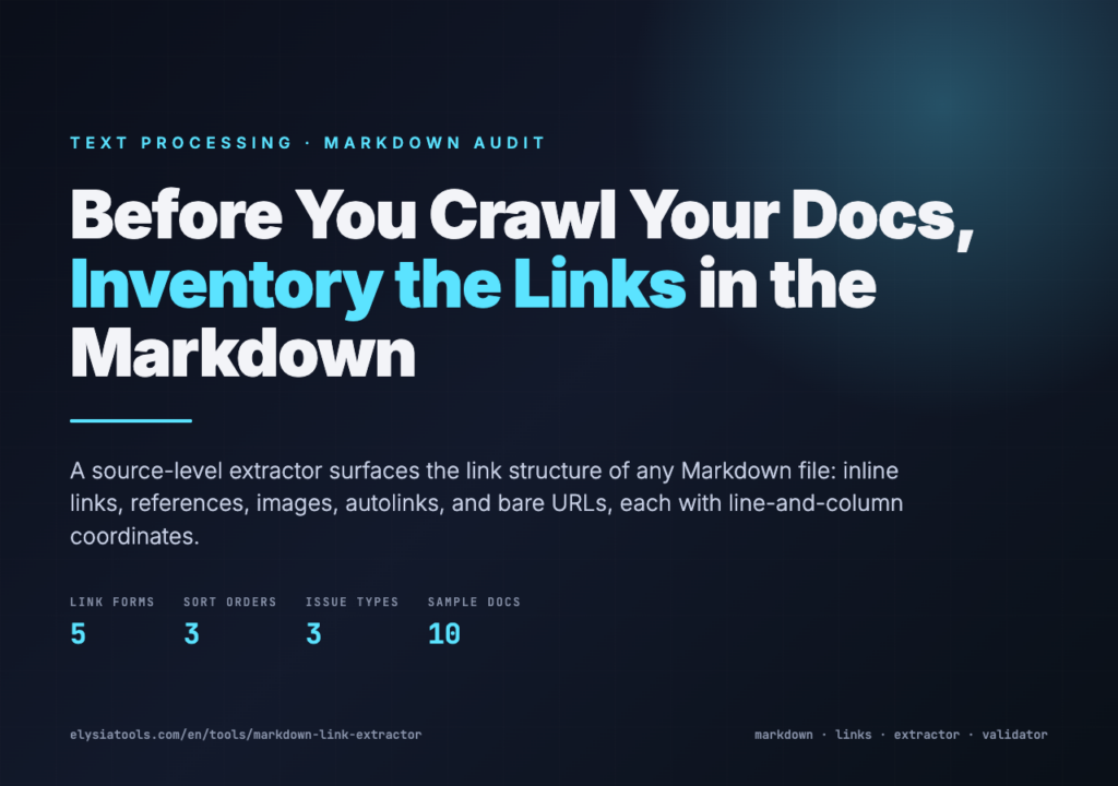 Markdown Link Extractor cover image showing link inventory workflow