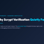 Scrypt Validator cover showing seven parameter inputs and a bit-exact answer