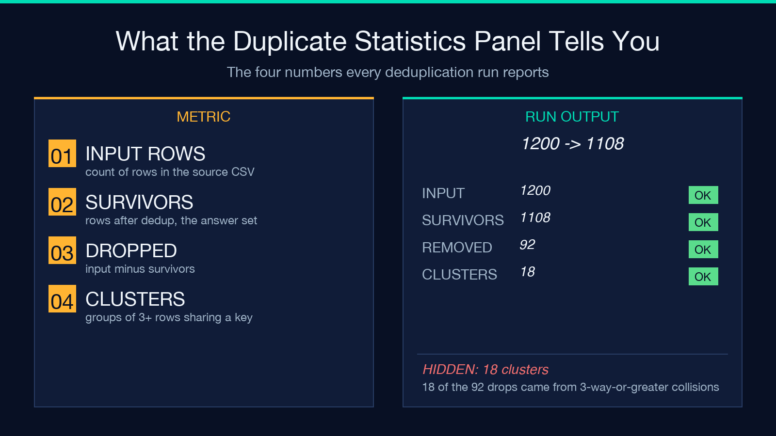 What the duplicate statistics panel tells you