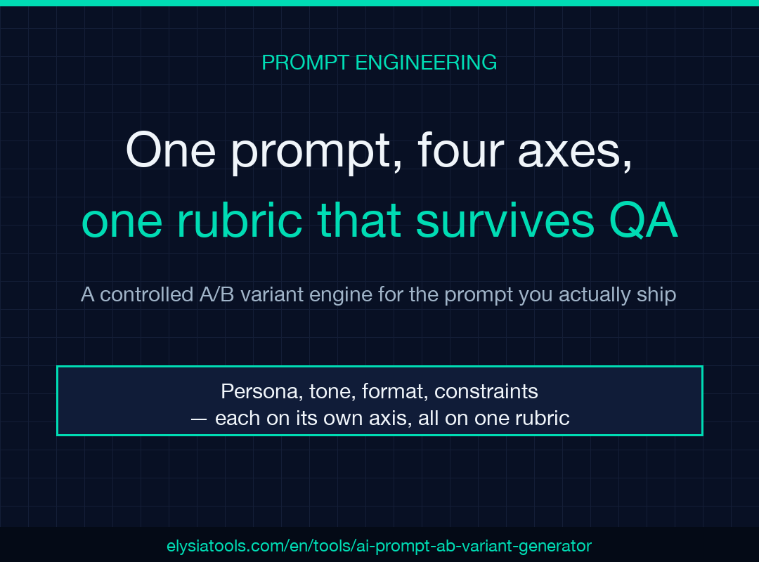 Field guide to AI Prompt A/B Variant Generator — the four-axis rubric, the three render modes, and the AI refinement toggle
