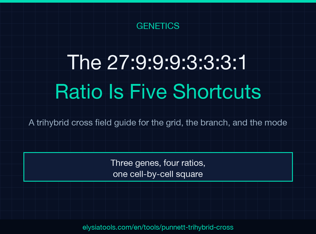 Field guide to the Punnett Trihybrid and Dihybrid Cross Visualizer — the 8x8 grid, the forked-line branch method, and the three inheritance modes.