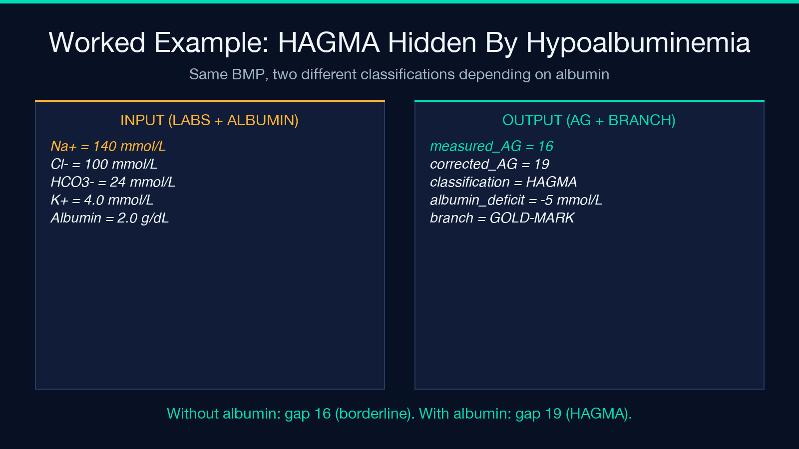 Worked example HAGMA hidden by hypoalbuminemia