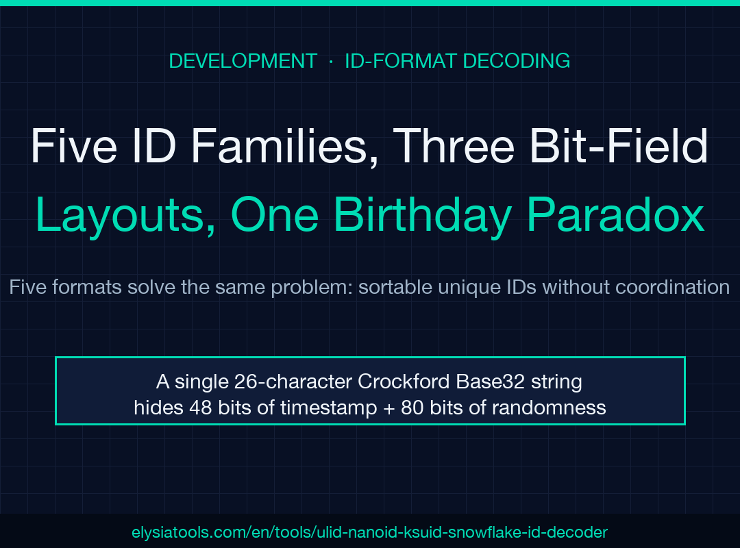 ULID / NanoID / KSUID / Snowflake ID Decoder field guide cover
