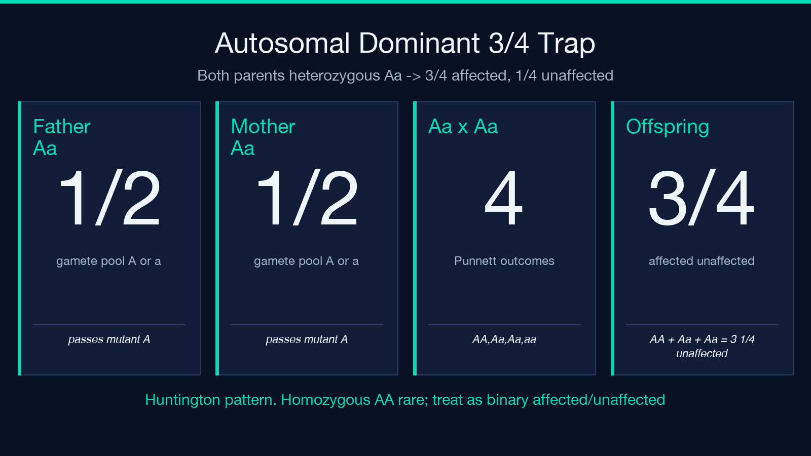 Autosomal dominant tree with 3/4 affected ratio