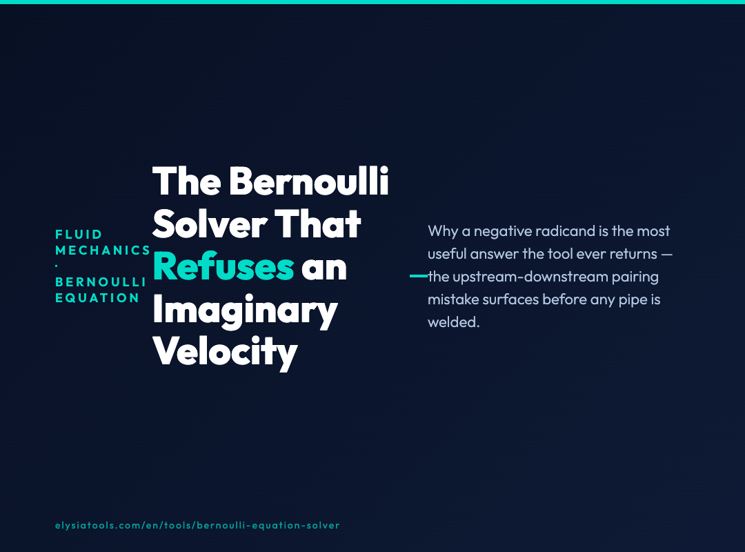 Bernoulli equation solver: three upstream quantities, solve for the third on a streamline.