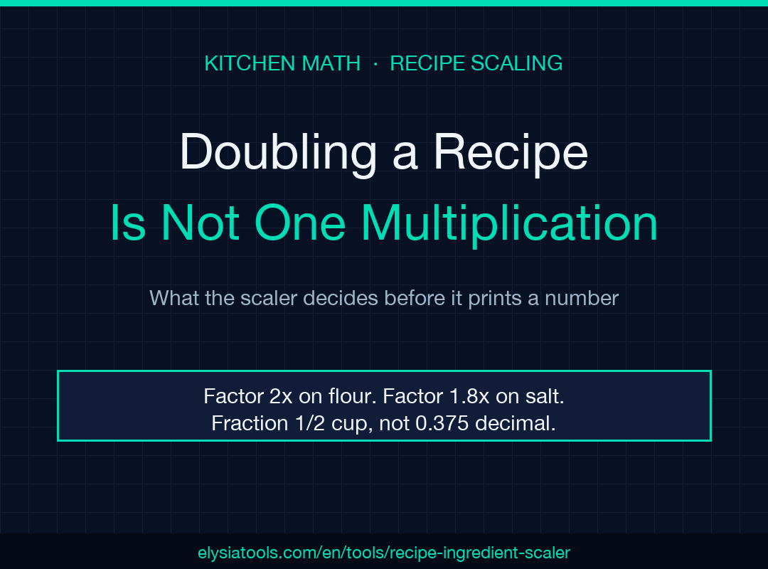 Doubling a recipe is not one multiplication: a poster showing how the Recipe Ingredient Scaler treats flour, salt, butter and eggs with five different scaling decisions.